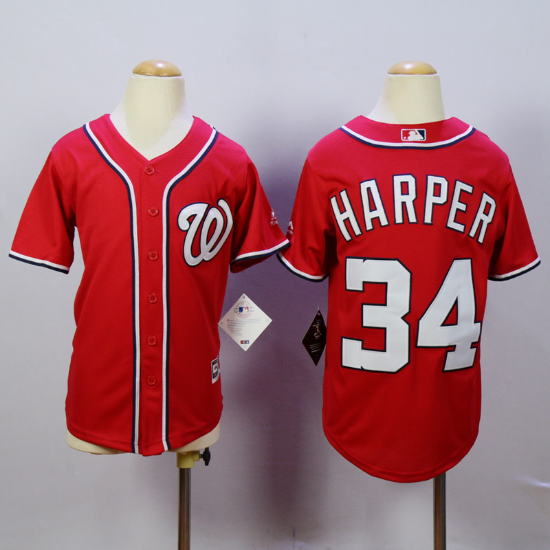 Youth Washington Nationals #34 Harper Red MLB Jerseys->->Youth Jersey